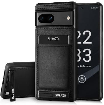 SURAZO Echtleder Back Case für Google Pixel 8 Hülle Vintage Slim Bumper Schutzhülle (Costa Schwarz)