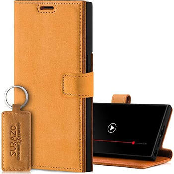 SURAZO Handyhülle für Samsung Galaxy S23 Ultra Hülle Leder Flip Klapphülle Wallet Case Cover Lederhülle (Camel)
