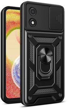 Wigento Für Motorola Moto E13 4G TPU/PC Design Ring Cover Magnet Handy Tasche Hülle Schutz Etuis Schwarz