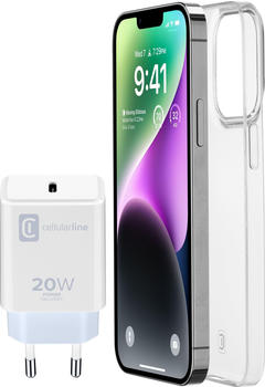 Cellular Line STARTKITIPH14 Starter Kit Charger+Case Handy Ladegerät iPhone 14 USB-C Transparent Weiß