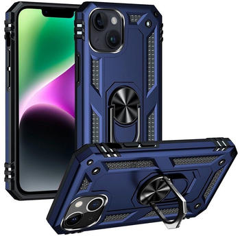 Coolgadget Handyhülle Armor Shield Case für Apple iPhone 15 6,1 Zoll, Outdoor Cover mit Magnet Ringhalterung Handy Hülle für iPhone 15, Blau