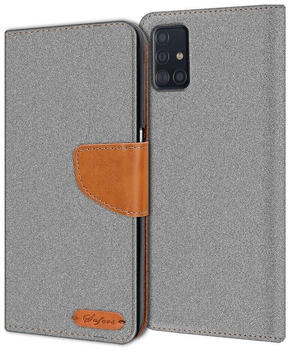 Coolgadget Handyhülle Denim Schutzhülle Flip Case für Samsung Galaxy A51 6,5 Zoll, Book Cover Handy Tasche Hülle für Samsung A51 Klapphülle, Grau