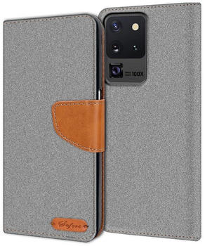 Coolgadget Handyhülle Denim Schutzhülle Flip Case für Samsung Galaxy S20 Ultra 6,9 Zoll, Book Cover Handy Tasche Hülle für Samsung S20 Ultra Klapphülle, Grau