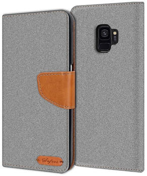 Coolgadget Handyhülle Denim Schutzhülle Flip Case für Samsung Galaxy S9 5,8 Zoll, Book Cover Handy Tasche Hülle für Samsung S9 Klapphülle, Grau