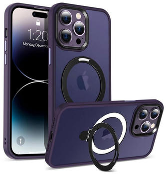 Coolgadget Handyhülle Hybrid Luxury Handy Case für iPhone 12 / 12 Pro 6,1 Zoll, Hülle Massiv Metallring aufklappbar Schutzhülle für Magsafe Zubehör, Violett
