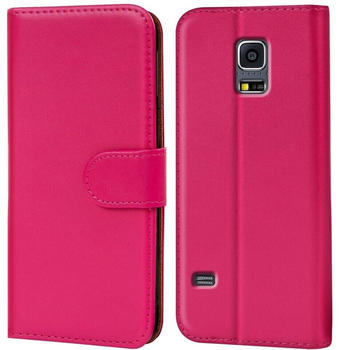 Coolgadget Handyhülle Book Case Handy Tasche für Samsung Galaxy S5 / S5 Neo 5,1 Zoll, Hülle Klapphülle Flip Cover für Samsung S5 Schutzhülle stoßfest, Pink