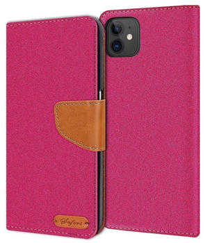 Coolgadget Handyhülle Denim Schutzhülle Flip Case für Apple iPhone 11 6,1 Zoll, Book Cover Handy Tasche Hülle für iPhone 11 Klapphülle, Pink