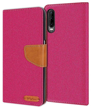 Coolgadget Handyhülle Denim Schutzhülle Flip Case für Huawei P30 6,1 Zoll, Book Cover Handy Tasche Hülle für P30 Klapphülle, Pink