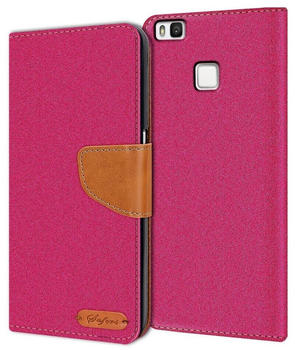 Coolgadget Handyhülle Denim Schutzhülle Flip Case für Huawei P9 Lite 5,2 Zoll, Book Cover Handy Tasche Hülle für P9 Lite Klapphülle, Pink