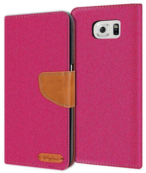 Coolgadget Handyhülle Denim Schutzhülle Flip Case für Samsung Galaxy S6 5,1 Zoll, Book Cover Handy Tasche Hülle für Samsung S6 Klapphülle, Pink