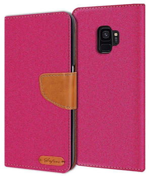Coolgadget Handyhülle Denim Schutzhülle Flip Case für Samsung Galaxy S9 5,8 Zoll, Book Cover Handy Tasche Hülle für Samsung S9 Klapphülle, Pink
