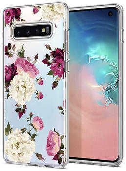 Coolgadget Handyhülle Handy Case Silikon Motiv Series für Samsung Galaxy S10 6,1 Zoll, Hülle mit hochauflösendem Muster für Samsung S10 Schutzhülle, Rose weiss pink