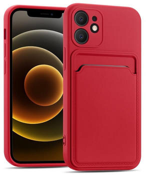 Coolgadget Handyhülle Card Case Handy Tasche für Apple iPhone 12 Mini 5,4 Zoll, Silikon Schutzhülle mit Kartenfach für iPhone 12 Mini Hülle, Rot