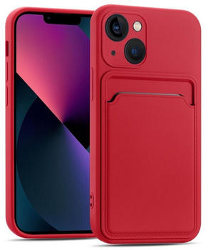 Coolgadget Handyhülle Card Case Handy Tasche für Apple iPhone 15 6,1 Zoll, Silikon Schutzhülle mit Kartenfach für iPhone 15 Hülle, Rot