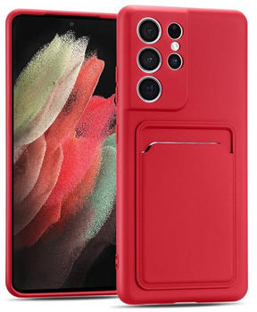 Coolgadget Handyhülle Card Case Handy Tasche für Samsung Galaxy S21 Ultra 6,8 Zoll, Silikon Schutzhülle mit Kartenfach für Samsung Galaxy S21 Ultra Hülle, Rot
