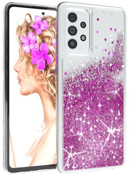 Eazy Case Hülle kompatibel mit Samsung Galaxy A72 / A72 5G Schutzhülle mit Flüssig-Glitzer, Handyhülle, TPU / Silikon, Transparent, Lila