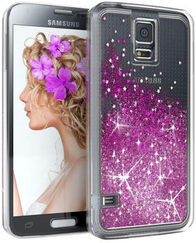 Eazy Case Hülle kompatibel mit Samsung Galaxy S5 Schutzhülle mit Flüssig-Glitzer, Handyhülle, TPU / Silikon, Transparent / Durchsichtig, Lila