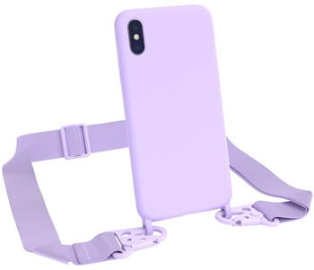 Eazy Case Premium Silikon 2 in 1 Handykette kompatibel mit Apple iPhone X/XS Handyhülle mit Umhängeband, Handykordel mit Silikonhülle, Hülle mit Band, Kette für Smartphone, Lavendel Lila
