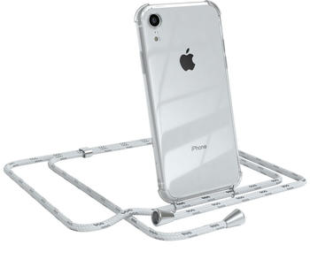 Eazy Case Handykette kompatibel mit Apple iPhone XR Kette, Handyhülle mit Umhängeband, Handykordel, Schutzhülle, Kette, Silikonhülle, Silikon Cover, Weiß / Silber