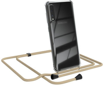 Eazy Case Handykette kompatibel mit Samsung Galaxy A50 / A30s / A50s Kette Handyhülle mit Umhängeband Handykordel Schutzhülle Silikon Set Taupe mit Clips in Schwarz