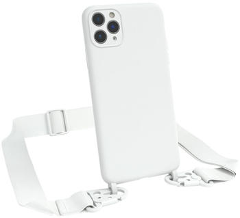 Eazy Case Premium Silikon 2 in 1 Handykette kompatibel mit Apple iPhone 11 Pro Max Handyhülle mit Umhängeband, Handykordel mit Silikonhülle, Hülle mit Band, Kette für Smartphone, Weiß