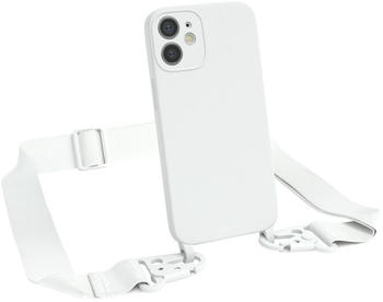 Eazy Case Premium Silikon 2 in 1 Handykette kompatibel mit Apple iPhone 12 Mini Handyhülle mit Umhängeband, Handykordel mit Silikonhülle, Hülle mit Band, Kette für Smartphone, Weiß