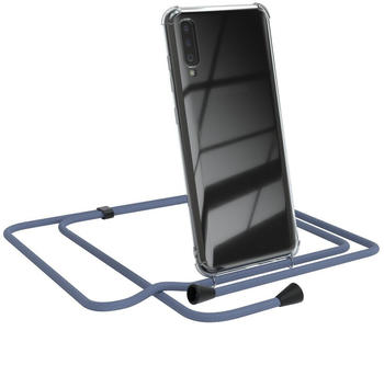 Eazy Case Handykette kompatibel mit Samsung Galaxy A70 Kette Handyhülle mit Umhängeband Handykordel Schutzhülle Silikon Set Eis Blau mit Clips in Schwarz