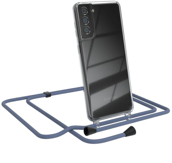 Eazy Case Handykette kompatibel mit Samsung Galaxy S21 Plus 5G Kette Handyhülle mit Umhängeband Handykordel Schutzhülle Silikon Set Eis Blau mit Clips in Schwarz