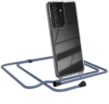 Eazy Case Handykette kompatibel mit Samsung Galaxy S21 Ultra 5G Kette Handyhülle mit Umhängeband Handykordel Schutzhülle Silikon Set Eis Blau mit Clips in Schwarz