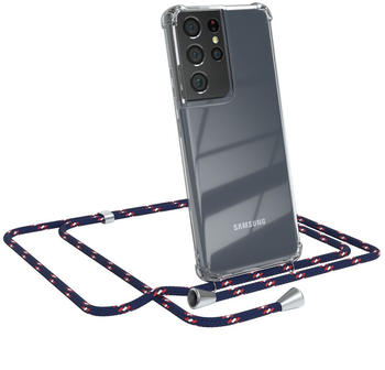 Eazy Case Handykette kompatibel mit Samsung Galaxy S21 Ultra Kette, Handyhülle mit Umhängeband, Handykordel, Schutzhülle, Kette, Silikonhülle, Silikon Cover, Blau Camouflage