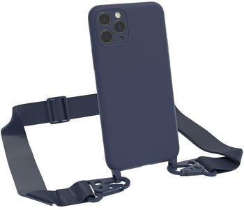 Eazy Case Premium Silikon 2 in 1 Handykette kompatibel mit Apple iPhone 11 Pro Handyhülle mit Umhängeband, Handykordel mit Silikonhülle, Hülle mit Band, Kette für Smartphone, Nachtblau, Blau