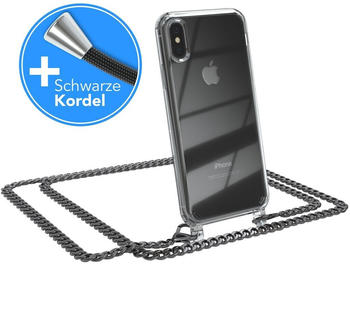 Eazy Case Handykette kompatibel mit Apple iPhone XS Max Handyhülle mit Metall Umhängeband und Kordel Schwarz, Kette mit Band, Handykordel, Schutzhülle, Silikonhülle, Anthrazit, Grau