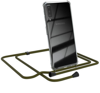 Eazy Case Handykette kompatibel mit Samsung Galaxy A7 (2018) Kette Handyhülle mit Umhängeband Handykordel Schutzhülle Silikon Set Grün mit Clips in Schwarz