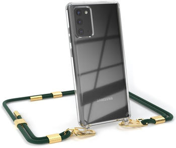 Eazy Case Handykette kompatibel mit Samsung Galaxy Note 20 / Note 20 5G Transparente Silikon-Hülle mit Umhängeband, abnehmbar durch Karabiner, Hülle mit Band, Pinien Grün