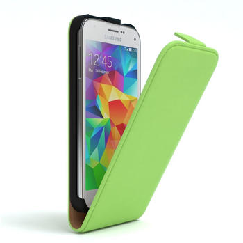 Eazy Case Hülle kompatibel mit Samsung Galaxy S5 Mini Klapphülle, Handyhülle aufklappbar, Schutzhülle, Flipcover, Case vertikal klappbar, aus Kunstleder, Grün