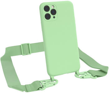Eazy Case Premium Silikon 2 in 1 Handykette kompatibel mit Apple iPhone 11 Pro Handyhülle mit Umhängeband, Handykordel mit Silikonhülle, Hülle mit Band, Kette für Smartphone, Hell Grün