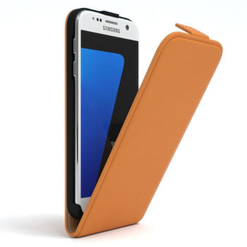 Eazy Case Hülle kompatibel mit Samsung Galaxy S7 Klapphülle, Handyhülle aufklappbar, Schutzhülle, Flipcover, Case vertikal klappbar, aus Kunstleder, Orange