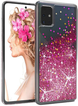 Eazy Case Hülle kompatibel mit Samsung Galaxy A51 Schutzhülle mit Flüssig-Glitzer, Handyhülle, TPU / Silikon, Transparent / Durchsichtig, Pink