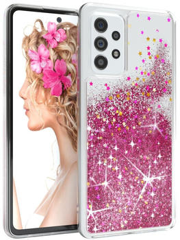 Eazy Case Hülle kompatibel mit Samsung Galaxy A52 / A52 5G / A52s 5G Schutzhülle mit Flüssig-Glitzer, Handyhülle, TPU / Silikon, Transparent, Pink