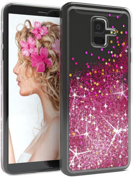 Eazy Case Hülle kompatibel mit Samsung Galaxy A6 (2018) Schutzhülle mit Flüssig-Glitzer, Handyhülle, TPU / Silikon, Transparent / Durchsichtig, Pink