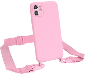 Eazy Case Premium Silikon 2 in 1 Handykette kompatibel mit Apple iPhone 11 Handyhülle mit Umhängeband, Handykordel mit Silikonhülle, Hülle mit Band, Kette für Smartphone, Pink
