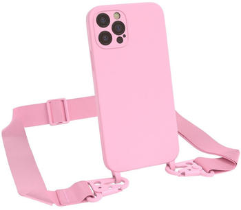 Eazy Case Premium Silikon 2 in 1 Handykette kompatibel mit Apple iPhone 12 Pro Handyhülle mit Umhängeband, Handykordel mit Silikonhülle, Hülle mit Band, Kette für Smartphone, Pink