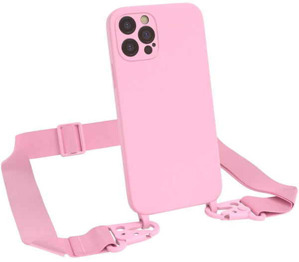 Eazy Case Premium Silikon 2 in 1 Handykette kompatibel mit Apple iPhone 12 Pro Handyhülle mit Umhängeband, Handykordel mit Silikonhülle, Hülle mit Band, Kette für Smartphone, Pink