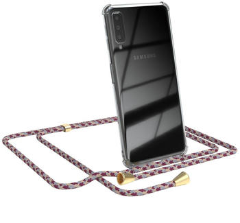Eazy Case Handykette kompatibel mit Samsung Galaxy A7 (2018) Kette, Handyhülle mit Umhängeband, Handykordel, Schutzhülle, Kette, Silikonhülle, Silikon Cover, Rot Camouflage
