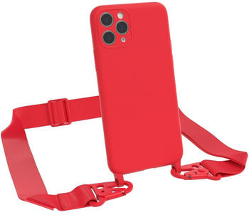 Eazy Case Premium Silikon 2 in 1 Handykette kompatibel mit Apple iPhone 11 Pro Handyhülle mit Umhängeband, Handykordel mit Silikonhülle, Hülle mit Band, Kette für Smartphone, Beeren Rot