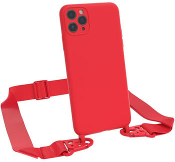 Eazy Case Premium Silikon 2 in 1 Handykette kompatibel mit Apple iPhone 11 Pro Max Handyhülle mit Umhängeband, Handykordel mit Silikonhülle, Hülle mit Band, Kette für Smartphone, Beeren Rot