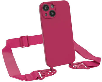 Eazy Case Premium Silikon 2 in 1 Handykette kompatibel mit Apple iPhone 13 Mini Handyhülle mit Umhängeband, Handykordel mit Silikonhülle, Hülle mit Band, Kette für Smartphone, Beeren Rot