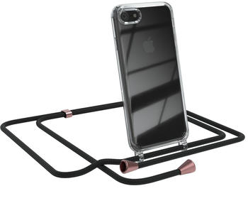 Eazy Case Handykette kompatibel mit Apple iPhone SE (2022 / 2020), iPhone 8 / 7 Kette, Handyhülle mit Umhängeband, Handykordel, Schutzhülle, Silikonhülle, Silikon Cover, Schwarz / Rosé