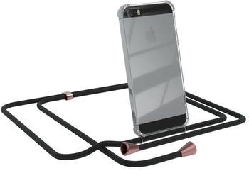 Eazy Case Handykette kompatibel mit Apple iPhone SE / 5 / 5S Kette, Handyhülle mit Umhängeband, Handykordel, Schutzhülle, Kette, Silikonhülle, Silikon Cover, Schwarz / Rosé
