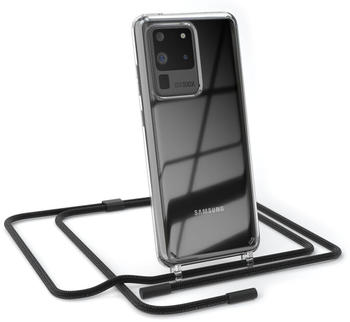 Eazy Case Handykette kompatibel mit Samsung Galaxy S20 Ultra / S20 Ultra 5G, Transparente Silikon-Hülle mit Umhängeband, abnehmbar durch Endstücke, Hülle mit Band, Schwarz